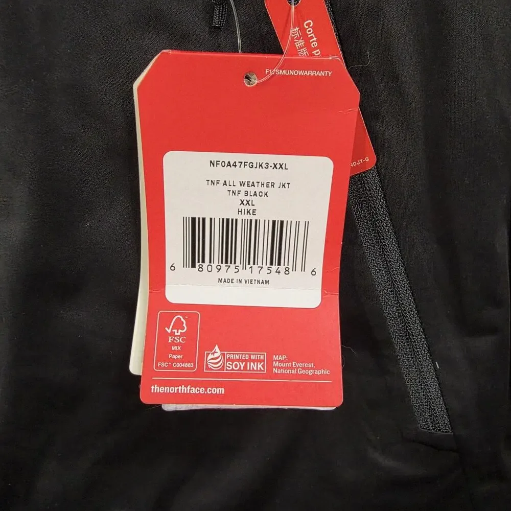 The North Face‎ All Weather Jacket Mens 2XL Black DryVent Hooded Hike Waterproof